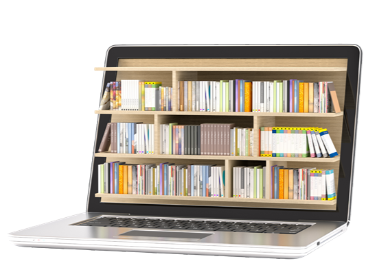 A library of books inside a laptop
